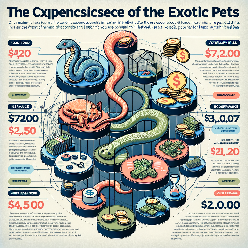 Infographic illustrating exotic pet care costs including food, healthcare, insurance, and vet bills, emphasizing the importance of budgeting and financial planning for exotic pet maintenance.