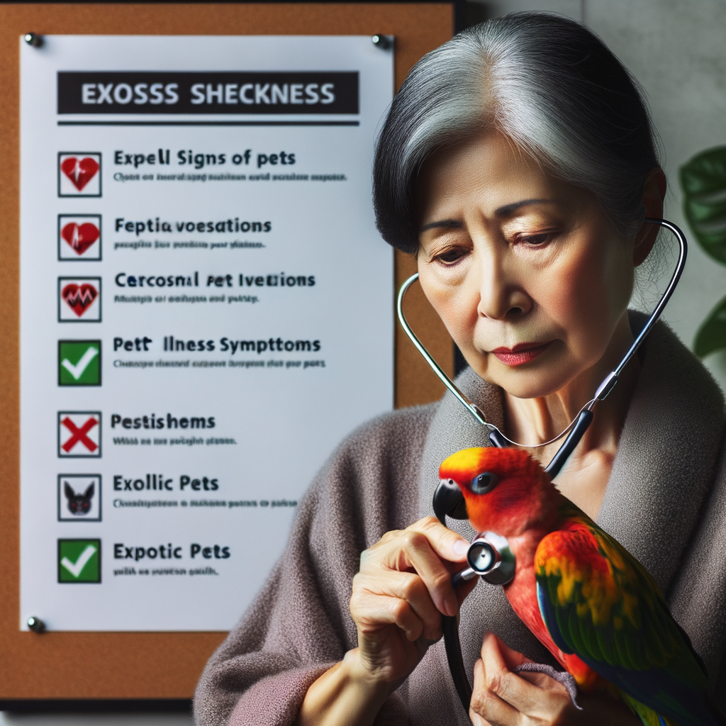 Pet owner monitoring exotic parrot's health with stethoscope, highlighting exotic pet care and signs of illness in pets for effective pet health monitoring