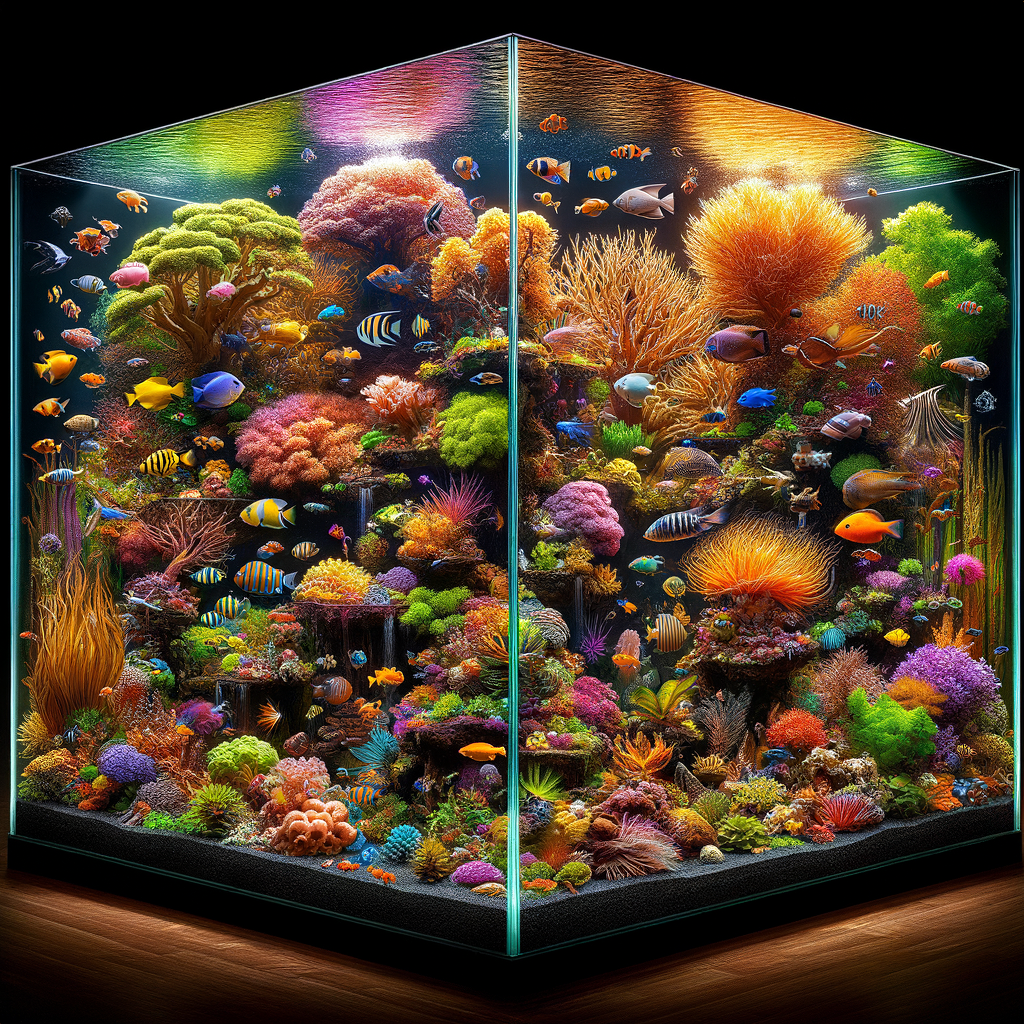 Exotic fish tank designs showcasing tropical fish tanks with a variety of exotic fish species, illustrating aquarium setup for exotic fish in both freshwater and saltwater environments, emphasizing on maintaining exotic fish tanks and care.