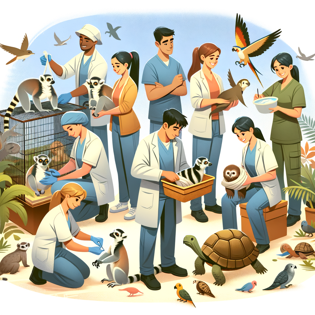 Staff at an exotic pet rescue center providing animal rehabilitation and adoption services, demonstrating the support and care these organizations offer for exotic animals.