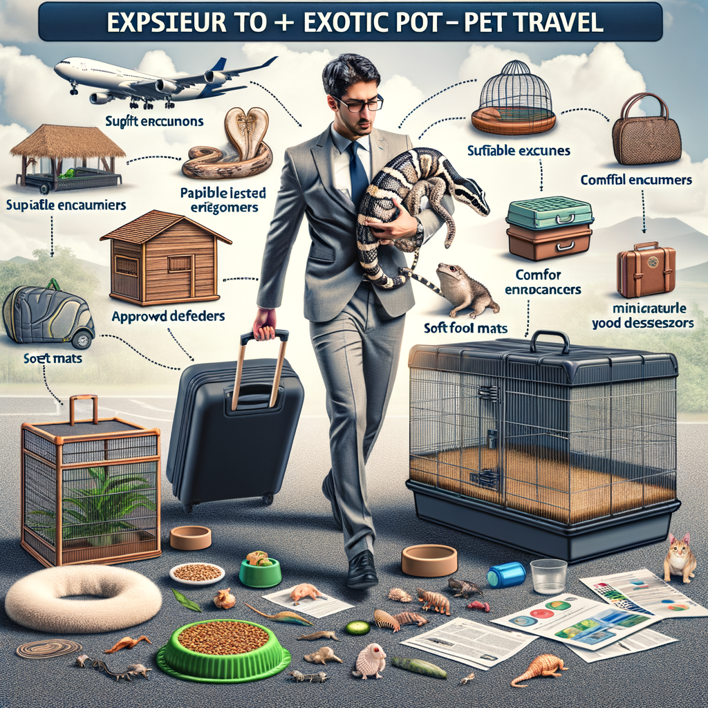 Pet parent preparing exotic pet for travel, showcasing pet-friendly travel essentials and safety measures in adherence to exotic pet travel regulations for a guide on traveling with exotic pets.