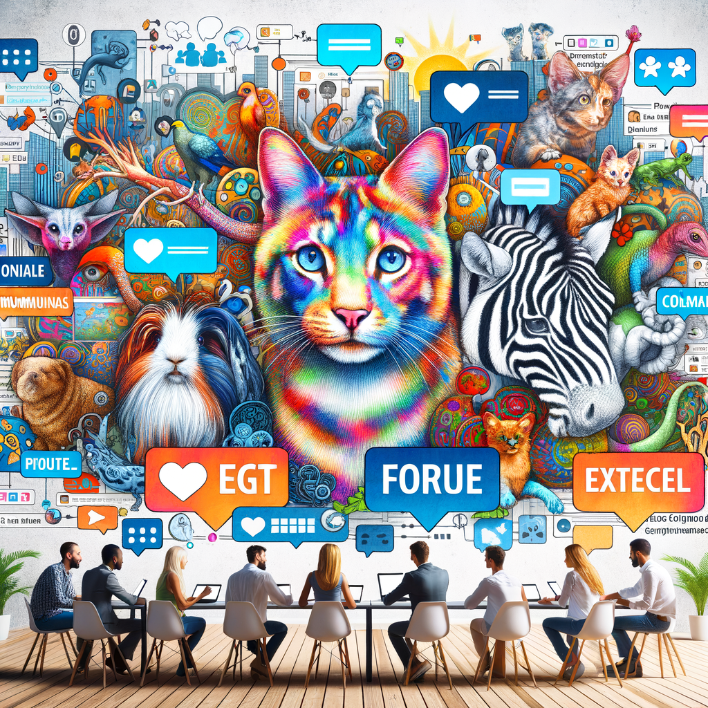 Digital collage of exotic pet forums and online pet communities on social media platforms like Facebook, Instagram, and Twitter, highlighting pet social networking and connection with exotic pet owners online.