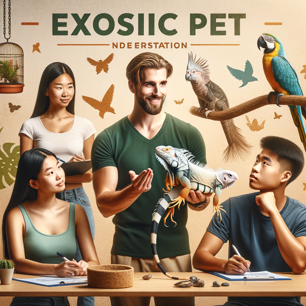 Professional trainer demonstrating exotic pet socialization techniques, emphasizing care, handling, and understanding of exotic pet behavior for new owners