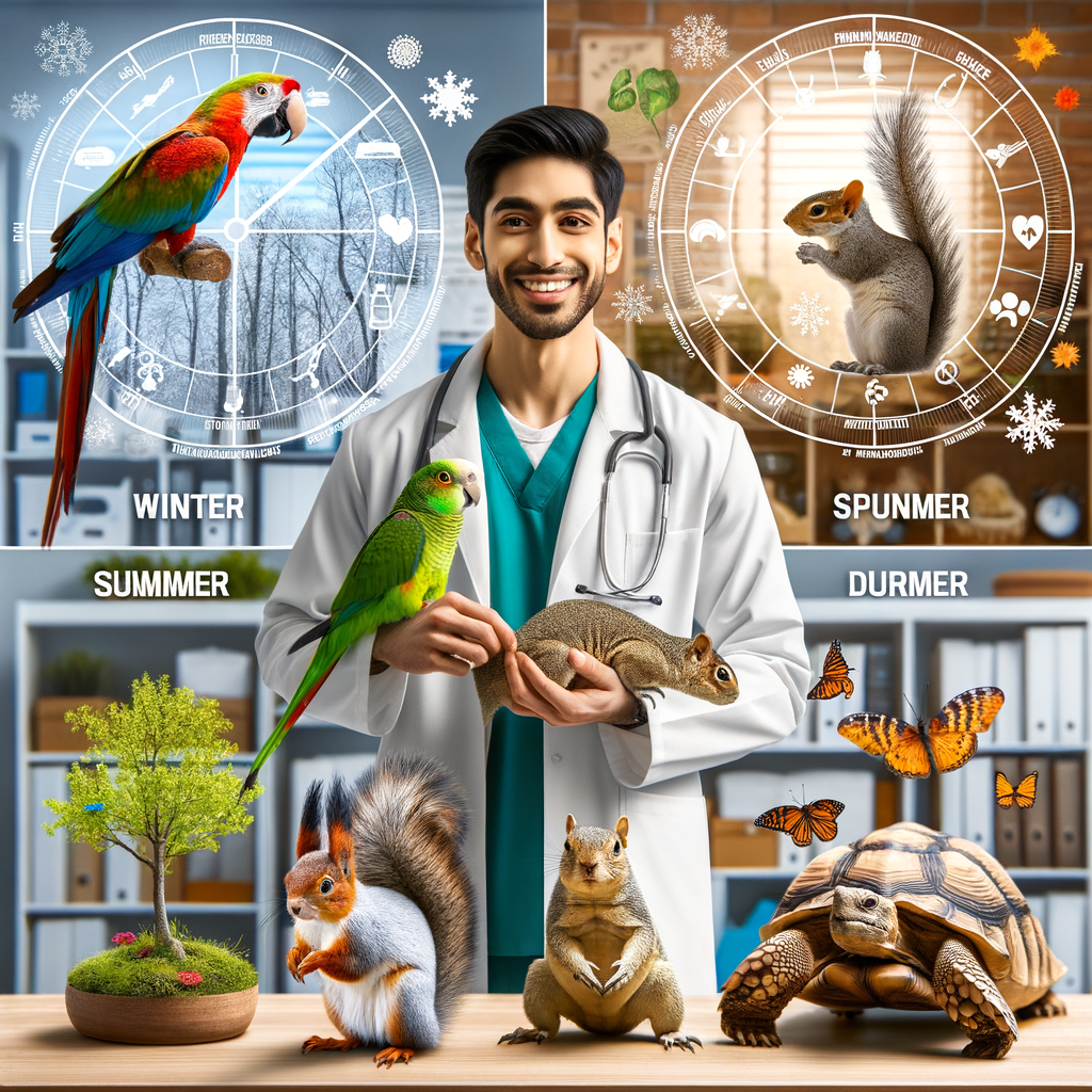 Veterinarian providing seasonal care for exotic pets, illustrating exotic pet health maintenance and seasonal needs in a comprehensive care guide