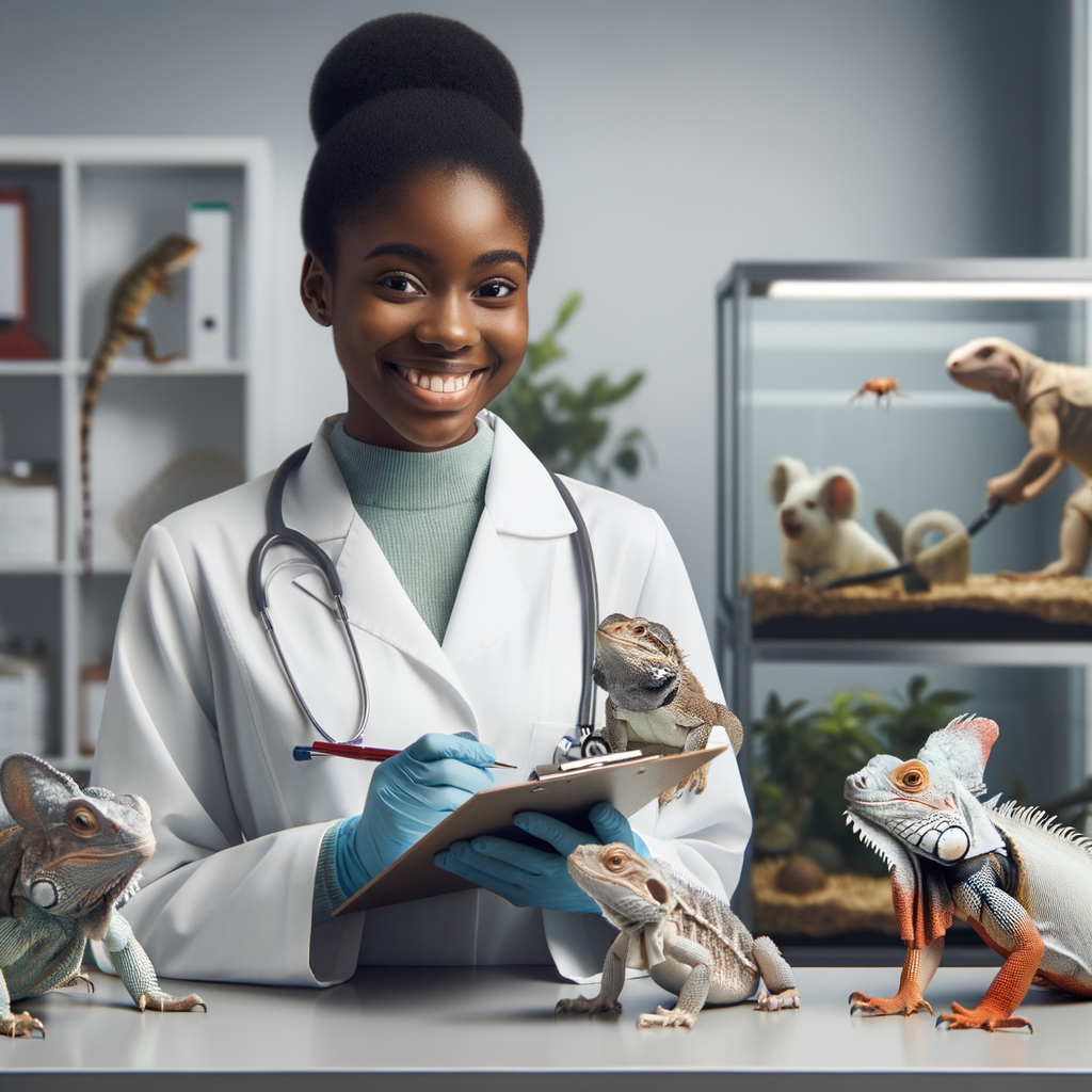 Professional veterinarian providing expert exotic pet care in a clean clinic, highlighting the importance of health tips for ensuring exotic pet health and happiness.