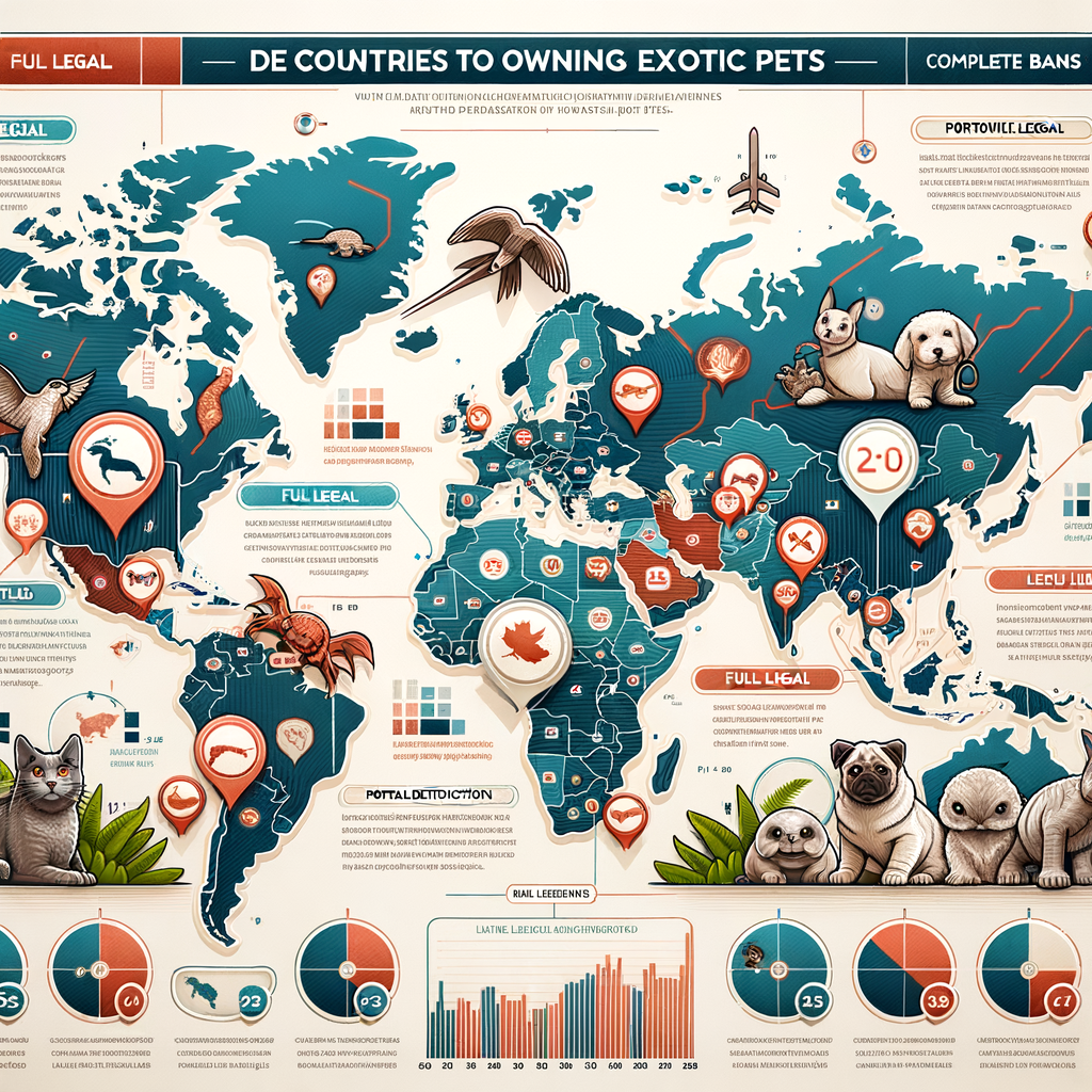 Infographic illustrating global exotic pets laws, legal aspects of owning exotic pets, regulations, and key legal requirements for exotic animal ownership, highlighting legalities and issues related to exotic pets and the law.