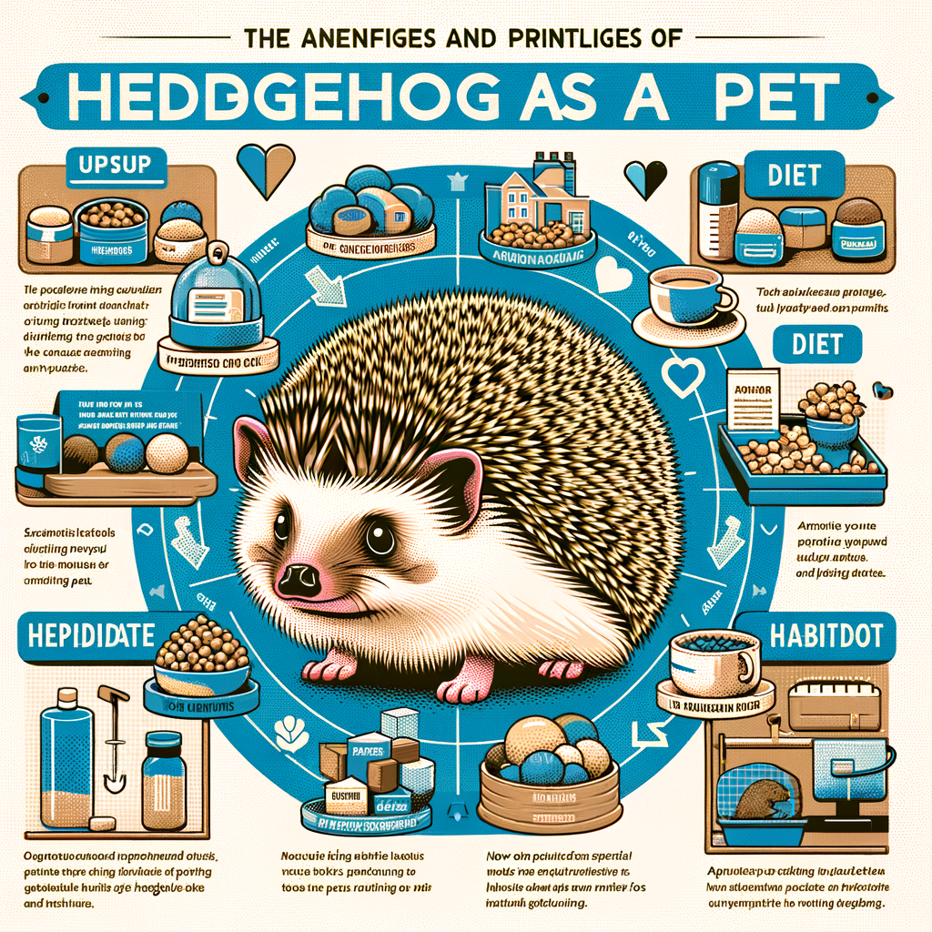 Infographic detailing hedgehog pets ownership guide, highlighting pros and cons of owning a hedgehog, including hedgehog care, diet, habitat, and essential hedgehog ownership tips.